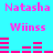 Pixelated text and bar patterns in pink on cyan background, with repeated names and symbols across two of identical elements