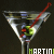 Animated contact sheet of a martini glass with olive and red stirrer, displayed in 3x3 grid across seven frames showing subtle animation changes.
