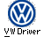 Blue circular VW logo with white interlocking V and W symbols on gray background, below which black pixelated text reads "VW Driver" with underscore.