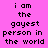 A static image with a bright pink background displays the text "i am the gayest person in the world" in black pixelated font, with yellow highlighting on different segments across four variations.