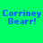 A static image with a bright green background displaying repeated blue text "Corriney Bearr!" in a pattern