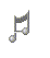 Three pixelated musical eighth notes with silver stems and white note heads arranged on a gray background, each showing slight variations in position.