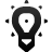 Black and white pixelated lightbulb icon with a central plus sign, surrounded by eight small square accents on a gray background.