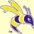 Pixelated yellow and purple creature with wing-like appendages and a segmented body on a pale yellow background.