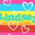 A static image with horizontal stripes of pink, blue, yellow, orange, and red containing heart outlines and text elements.