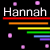 Pixelated text 'Hannah' appears above horizontal bars and scattered pink squares on a black background.