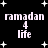 Black background with white star shapes and pixelated text reading 'ramadan 4 life' in two , displayed in a of four identical sections