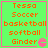Green background with orange text listing sports terms and 'Ginder' with a pink Pac-Man icon, displayed in a of four identical