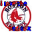 Red and blue text surrounds a red rooster inside a circular frame with dark accents, showing animation changes in the lower text colors.