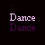 Static pixel art icon featuring two stacked instances of the word "Dance" in different colors on a black background, with fainter text above.