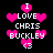 Pixelated animation of pink hearts and white text reading "I LOVE CHRIS BUCKLEY" with a heart symbol on black background.