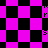 A static pixel art composition with alternating black and bright magenta diamond shapes forming a repeating pattern, interspersed with scattered letters 'K', 'R', and 'S' in the same color scheme.