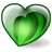 Green heart-shaped icon with gradient shading and pixelated edges on a white background.