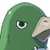 Pixelated green cartoon duck head with single visible eye and beak, static image on white background.