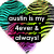Heart-shaped pixelated icon with gradient colors and three lines of text reading 'cuzin b my', 'dawg I', 'alwayz' in blocky font.