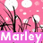 Pink background with white dandelion-like flowers and black stems, overlaid by a pink banner reading 'Marley' in white text.