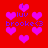 Red background with scattered pink hearts and blue text reading 'luv' and 'brooke<3' in pixelated style.
