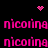 Pixelated pink text 'nicolina' repeated in a with animated heart and starburst symbols on black background
