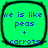 Four identical square icons with rounded corners, each displaying blue text on a bright green background within a black border.