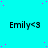 Cyan background with scattered pink dots and repeated 'Emily<3' text in black, with a gray rectangle in the bottom-right corner.