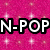 Pink glittery background with white text reading 'N-POP Lives!' in bold pixelated font, featuring scattered light sparkles.