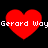 Four red heart shapes with white text 'Gerard Way' overlaid on a black background, arranged in two of two