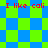 Pixelated image with red text "I like cali" repeated across blue and green checkered backgrounds in multiple arrangements.