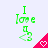Green text 'I love' above a green heart symbol with a pink triangular background, displayed in a of repeated identical frames