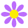 Two static frames of a pixelated flower icon with purple petals and yellow center displayed side-by-side on gray background.