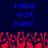 Blue pixelated text on dark blue background with red pixelated shapes below, showing repeated phrases and motionless red forms.