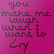 Static pixel art icon with dark brown text on a solid magenta background, displaying the phrase "you make me laugh when I want to cry" in a stylized font.