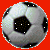 Two pixelated soccer balls on a red background, each with black and white showing slight variations in shading