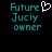 Pixelated teal text reads 'Future Juciy owner' with a white heart symbol on the left side, and identical text without the heart on the right.