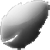 A grayscale, pixelated, leaf-shaped object with a gradient from white to dark gray against a light gray background.