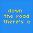 Pixelated image with blue and white sections containing text and logos, including 'down the road there's a' and 'up the block there's a' in yellow, 'Dairy Queen' in white on red, 'Walmart' in blue, and a large blue '13' with people in front.
