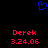 Blue pixelated heart symbol above red text reading 'Derek' and '3.24.06' on black background.
