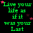 Green pixelated text on black background with pink stars, repeating 'Live your life as if it was your Last' in a pattern