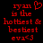 Red pixelated text on black background reads 'ryan is the hottest & bestest eva<3' with a heart symbol replacing the 'l' in 'love'.