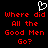 A black background displays red pixelated text reading "Where did All the Good Men Go?" with a white pixelated heart symbol above the text.