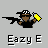 Pixelated character with dark skin wears black shirt and sunglasses, holding a yellow object in one hand and a gun-like shape in the other against gray background.