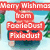 Pixelated cartoon character in dark blue suit with red collar stands against snowy background, text overlay reads 'Merry Wishmas from FoofieDust Fixiedust' on left side.