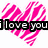Pixelated pink heart with white stripes overlaid by black rectangular bar containing white text reading 'i love you' on white background.