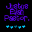 Purple pixelated text 'Justus High Pastor.' above five cyan and teal star-like symbols on black background.