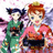 Pixelated 48x48 static buddy icon featuring two anime-style characters with distinct outfits and hairstyles against a soft pink-and-purple gradient background.