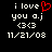 Pixelated text on black background with red heart symbol replacing 'you' in left , identical static right