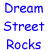 Blue text 'Dream Street Rocks' on white background with six pixelated headshots in a , each showing individuals in red and green settings