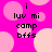 Pixelated icon with pink background and light pink circles, displaying text "i luv mi camp bffs" in black pixelated font.