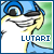Pixelated image of a yellow and blue creature with large eyes, wearing sunglasses, against a green background with 'LUTARI' text below.