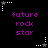 Pixelated text 'future rock star' in purple appears below white and gray star icons on a black background.
