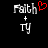 Pixelated text 'Faith' with red heart symbol above right, plus sign, and 'ty' below on black background.